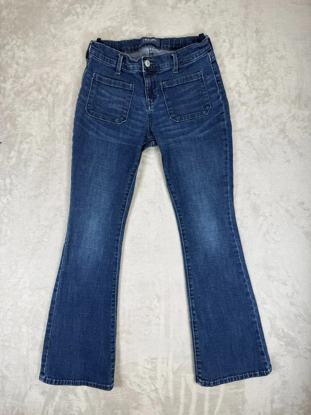Old Navy Girls 12 Flare‎ Jeans Medium Wash Patch Pocket Stretch Y2K Boho
